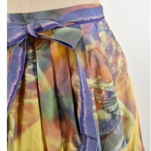 Moschino Skirt 4 Floral Tie Dye Pleated Flare Belt Luxury Painting Multicolor - Picture 4 of 13